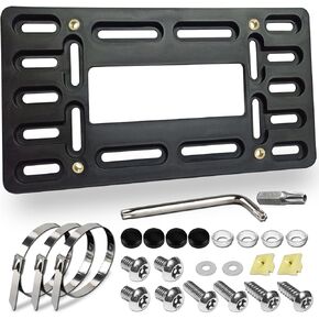 BGGTMO Front License Plate Bracket Holder - Front Bumper License Plate Mounting Kit, 2 Drill Holes Universal Car Tag Adapter with Anti Theft Stainless Steel Screw Bolt Caps
