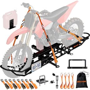 Mockins 83 "Tilting دراجة نارية حاملة | 500 رطل سعة ebike رف مع منحدر لما يصل إلى 5.5" إطارات W | مجموعة حاملة الدراجات النارية Hitch Mount Set W/ قوس لوحة الترخيص والقفل والمثبت والأشرطة والمزيد