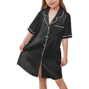 QPANCY Girls Satin Nightgowns Button Down Silky Sleepwear Pajamas Short Sleeve Princess Night Dresses Loungewear in Kuwait