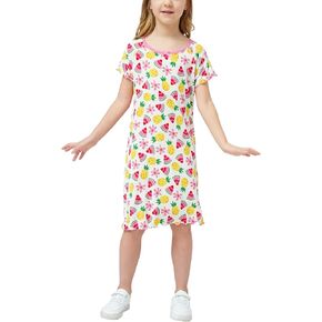 Bamboo Viscose Girls Nightgowns Short Sleeve Soft Pajama Dress for Girls