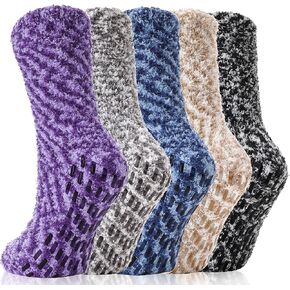 Anlisim Non Slip Fuzzy Grip Socks for Women Hospital Slipper Grippers Warm Cozy Thick Fluffy Winter Comfy Anti Skid Socks