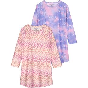 Saint Eve Kids Girls 2 Pack Nightgowns, Long Sleeve 2pc Soft Jersey Sleep Shirt