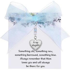 MIXJOY Something Blue Gift for Bride, Wedding Day Bridal Blue Pearl Angel Wings Bouquet Garter Charm for Bride to Be