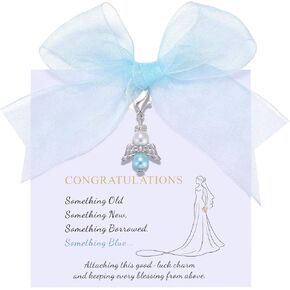 MIXJOY Something Blue Gift for Bride, Wedding Day Bridal Blue Pearl Angel Wings Bouquet Garter Charm for Bride to Be in Saudi Arabia