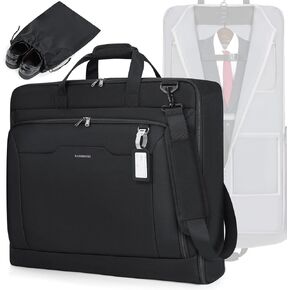 RAINSMORE Garment Bags for Travel Carry On Garment Bag for Hanging Clothes, Suit Bag for Business Trips with Shoes bag & Shoulder Strap, Waterproof Foldable Suit Luggage Bag for Men Women, Black