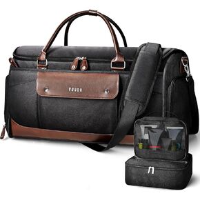 Convertible Garment Bag for Travel - 50L Leather Carry on Duffel Bag for Men Women with Shoe Compartment & 2 Storage Pouches | 2 in 1 Hanging Suitcase for Wrinkle-Free Travel