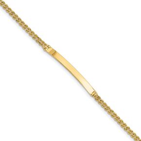 Solid 14k Yellow Gold Two Strand Rope ID Bracelet Engravable Identification Name Bar Tag - with Secure Lobster Lock Clasp 8" (Width = 5mm)