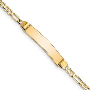 Solid Engravable Personalized Custom 14K Yellow Gold Figaro ID Bracelet For Men or Women Length 7 inches Width 4.8 mm With Lobster Claw Clasp