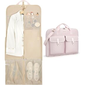 BAGSMART Garment Bags for Travel, Carry on Garment Bags for Hanging Clothes, Travel Suit Bag for Shirts Dresses Coats, Beige