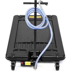 20 Gallon Low Profile Roll Around Oil Drain Pan Electric Oil Change Pan with 110V Electric Pump 8FT Hose & T-Handle for Trucks Cars SUVs Buses