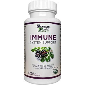 Zenesis Labs Organic Immune Support Supplement Vitamin C, Moringa, Elderberry, Astragalus, Oregano, Ginger, Garlic (90 Tablets, 30 Day Supply)