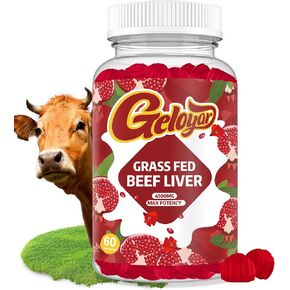 Beef Liver Supplement - Grass Fed Beef Liver Gummies, Heme Iron Supplement with Folate, Vitamin C & L-Lysine - Energy Support for Fatigue & Muscle Recovery, Non GMO, Gluten-Free, 60 Counts