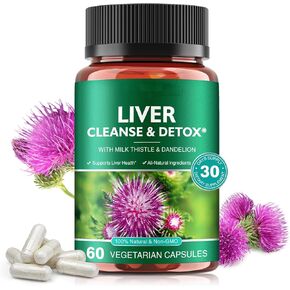 Liver Cleanse Detox and Repair- High Strength Herbal Liver Support Supplement with Milk Thistle Dandelion Root & Vitamins,Ginger and More,60 Vegetarian Capsules for Liver Health