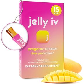 Fast Morning Relief Supplement Stick by Jelly IV - Natural Electrolytes & Liver Support Recovery - Nausea Reducing DHM - B Vitamins - Plant-Based Flavored Jelly Sticks - 15 Pack
