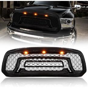 مصبغة متوافقة مع RAM 1500 2013-2018 Front Grill تناسب RAM 1500 مع Off Road Lights Pumper Grille مع رسائل غير لامعة أسود
