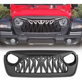 Front Shark Grille Compatible with 2018-2025 Jeep Wrangler JL JLU Gladiator JT w/o TrailCam, Matte Black