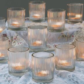 24 Pcs Votive Candle Holders - 2x2.5inchs Clear Glass Tea Lights Candle Holder Bulk for Table Centerpiece, Tealight Candle Holder for Weddings, Home Decor, Baby Shower, Special Occasions (Clear, 24)