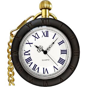 Vintage Wooden Quartz Pocket Watches for Men Women Lightweight Wood Mens Fob Pocket Watch with Gold Chain Ideal Gifts
