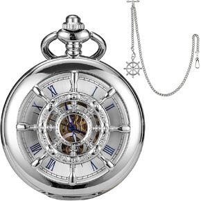 ساعة الجيب الميكانيكية Sibosun للرجال ساعة الجيب العتيقة مع سلسلة ساعات الجيب للهيكل العظمي Steampunk مع صندوق هدية