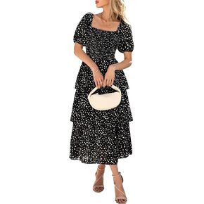 BTFBM Womens Square Neck Dress Dress Summer Puff Short shore in Kuwait