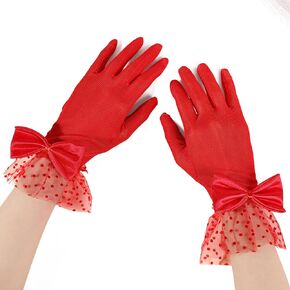 VIBILIA Women Lace Gloves Party Wedding Tea Party Gloves Black Bow Short Gloves for Opera Evening Bridal Elegant Accessories