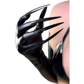 DooWay Super Long Nails Gloves Latex Women Touchscreen Cosplay Claw Gloves 28" Stretch Faux Rubber Halloween Costume Gloves