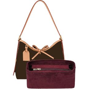 Carryall PM Insert Organizer, Velvet Bag Organizer Insert Compatible with lv Carryall and More, Sturdy Gold Zipper, Pecfect for Handbag Shaped & Neat(Small,Red)