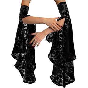 L'VOW 1 Pair Gothic Black Lace Sleeves Witch Gloves Victorian Lace Arm Sleeve Women Vampire Accessory