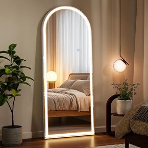 56"x21" LED Mirror Full Length, Arched Floor Body Mirror with Dimmable Lights - 3 Color Modes, Standing Leaning Wall Mounted for Bedroom, Dressing Room