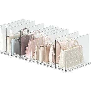 Purse Organizer for Closet with 19.5 Inches Long Base Boards, Adjustable Acrylic Clear Shelf Dividers for Purse, Pocketbook, Wallet, Handbags, Books (2 Extra Long Bases + 12 Dividers)