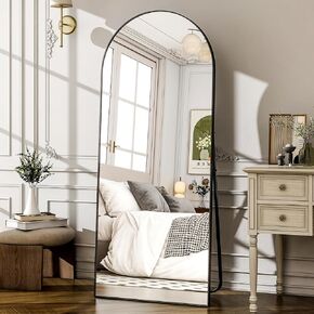 57" x 21" Arched Full Length Mirror - Wall Mounted Floor Mirror- Aluminum Alloy Frame Full Body Mirror for Bathroom Living Room Bedroom and Entryway Black
