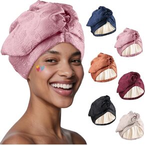 Babalet Satin Lined Turban Pre-Tied Head Wraps for Women Turban Wrap Hat Beanie Cap for Thick Curly Hair Long Large Braid