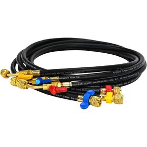 تم ترقيته 1/4 "خرطوم تبريد HVAC ، 72" ، مجموعة خرطوم تبريد الكرة المدمجة مع ملصق ملون لـ R-1234YF ، R-134A ، R-410A ، A2L ، قياسي 1/4 "تجهيزات التوهج 6" (3 عبوات)