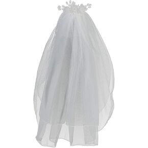 Swea Pea & Lilli Girls First Communion Veil - White Holy 1st Communion Headpiece with Comb, Organza Flowers with Rhinestone, Pearls, and Crystals