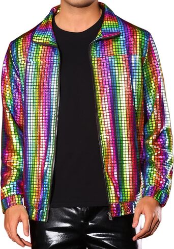 Lars Amadeus Metallic Jacket for Men's Long Sleeve Stand Collar Party Disco Shiny Holographic Jackets in Saudi Arabia