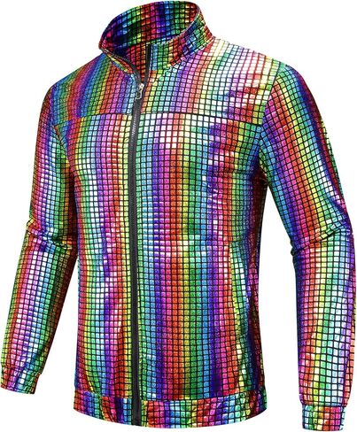 Lars Amadeus Metallic Jacket for Men's Long Sleeve Stand Collar Party Disco Shiny Holographic Jackets in Saudi Arabia