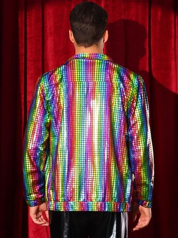 Lars Amadeus Metallic Jacket for Men's Long Sleeve Stand Collar Party Disco Shiny Holographic Jackets in Saudi Arabia