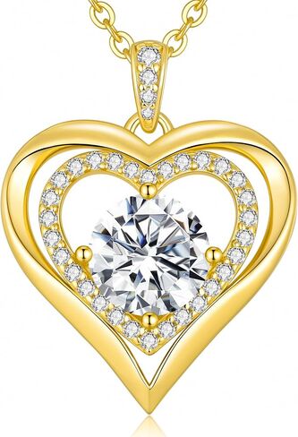 ANDSO Moissanite Heart Pendant Necklaces for Women, 925 Sterling Silver Gold Plating NecklaceEngraved with 'I LOVE YOU', Anniversary Jewelry Gifts for Wife Her Mom in Kuwait
