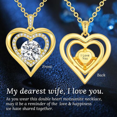 ANDSO Moissanite Heart Pendant Necklaces for Women, 925 Sterling Silver Gold Plating NecklaceEngraved with 'I LOVE YOU', Anniversary Jewelry Gifts for Wife Her Mom in Kuwait