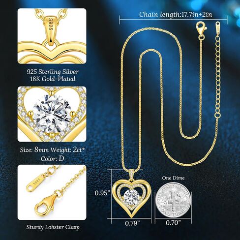 ANDSO Moissanite Heart Pendant Necklaces for Women, 925 Sterling Silver Gold Plating NecklaceEngraved with 'I LOVE YOU', Anniversary Jewelry Gifts for Wife Her Mom in Kuwait