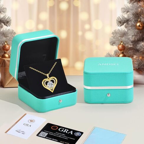 ANDSO Moissanite Heart Pendant Necklaces for Women, 925 Sterling Silver Gold Plating NecklaceEngraved with 'I LOVE YOU', Anniversary Jewelry Gifts for Wife Her Mom in Kuwait