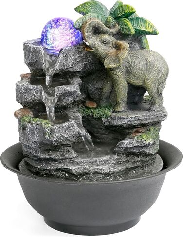 BEAMNOVA Tabletop Fountain,3 Tiered Elephant & Baby Elephant Indoor Fountains,with LED Light Water Feature for Home Office Décor in Kuwait