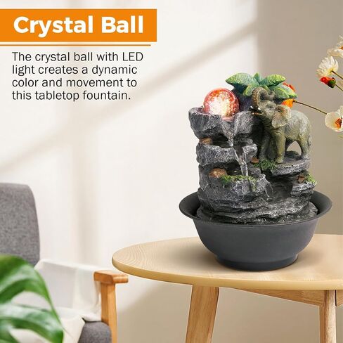 BEAMNOVA Tabletop Fountain,3 Tiered Elephant & Baby Elephant Indoor Fountains,with LED Light Water Feature for Home Office Décor in Kuwait