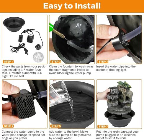 BEAMNOVA Tabletop Fountain,3 Tiered Elephant & Baby Elephant Indoor Fountains,with LED Light Water Feature for Home Office Décor in Kuwait