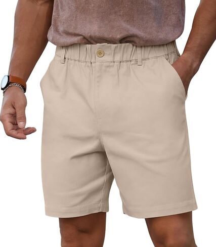 RQP Men's Cotton Casual Classic-fit 7" Chino Shorts Elastic Waist Daily Wear Dress Baech Summer Shorts in Saudi Arabia