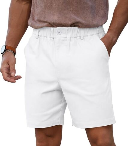 RQP Men's Cotton Casual Classic-fit 7" Chino Shorts Elastic Waist Daily Wear Dress Baech Summer Shorts in Saudi Arabia