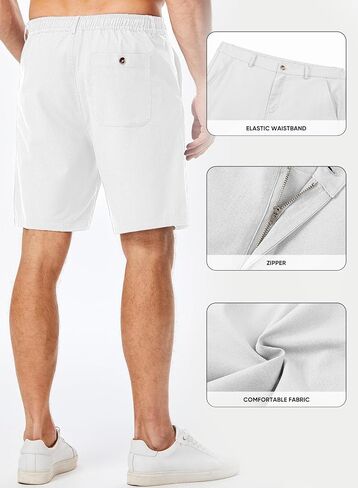 JMIERR Mens Casual 8" Cotton Linen Shorts - Button Waist Summer Beach Shorts with Pockets in Saudi Arabia