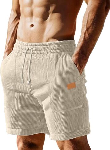 Sailwind Men's Casual Corduroy Shorts Lightweight Elastic Waist Drawstring Summer Beach Shorts in Saudi Arabia