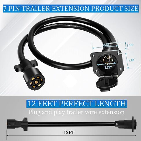 18awg 7 طريقة مقطورة التوصيل التمديد 12 قدم، الثقيلة 7 شفرة مقطورة سلك التمديد، معقوفة 7 دبوس مقطورة المكونات النحاس النقي 7 دبوس تمديد مقطورة لشاحنة rv قافلة التخييم in Kuwait