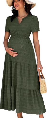Summer Maxi Maternity Dress Pockets Casual Vacation Boho Baby Shower Short Sleeves A Line Beach Sundress Pregnancy in Saudi Arabia